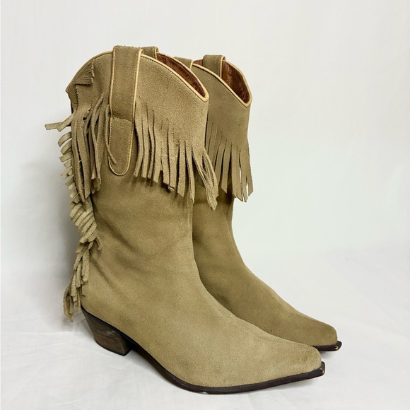 Vintage Shoes - Vintage Suede Fringe Western Bohemian Cowboy Boots